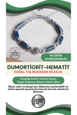SERTİFİKALI Dumortiorit-Hematit Doğal Taş Makrome Ayarlanabilir Zirkon Aparatlı Bileklik