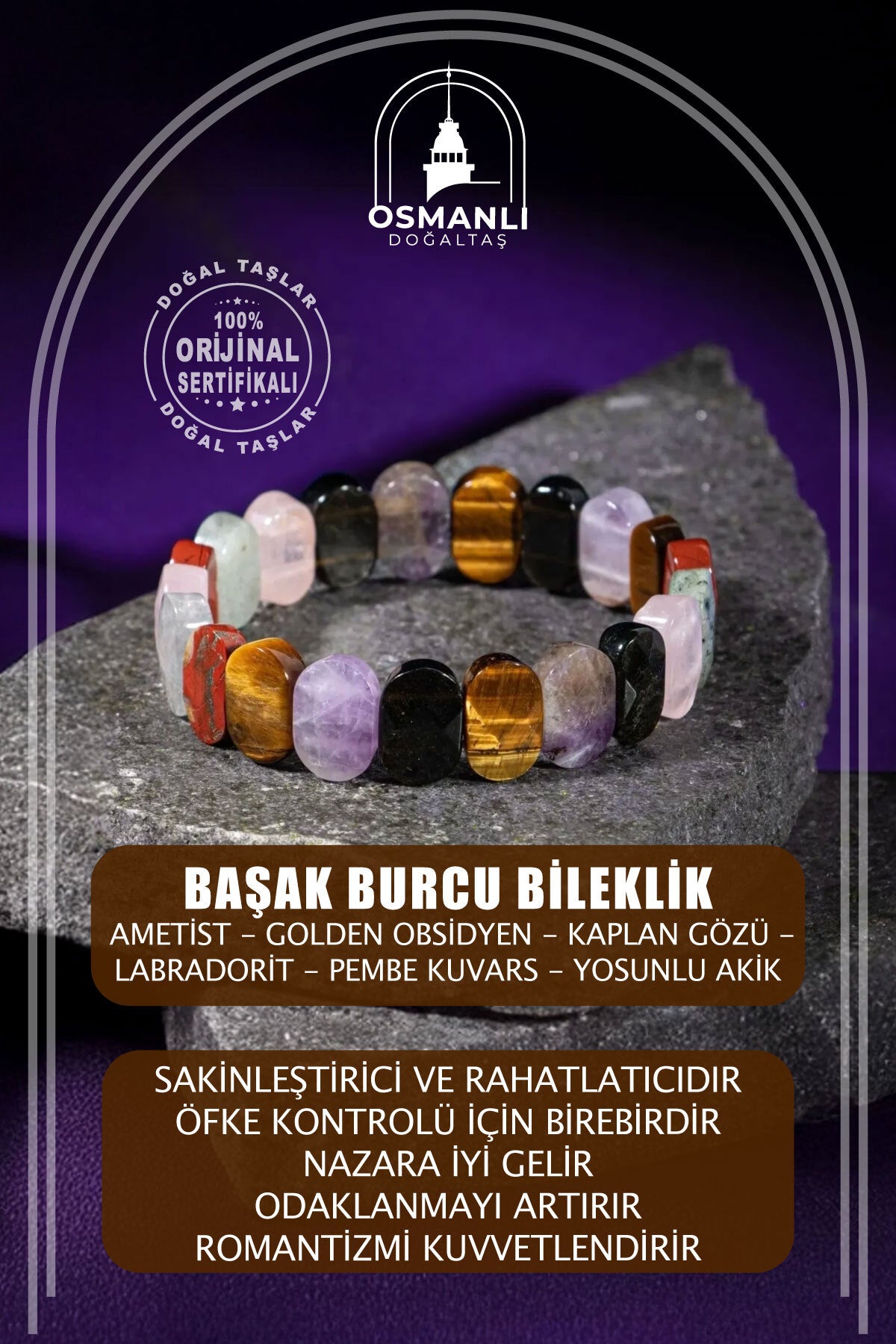 Başak Burcu Doğal Taş Geniş Kesim Bileklik
