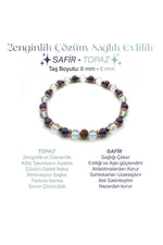 Sertifikalı Hakiki Orijinal 6mm Safir - Topaz - Hematit Doğal Taş Misinalı Bileklik