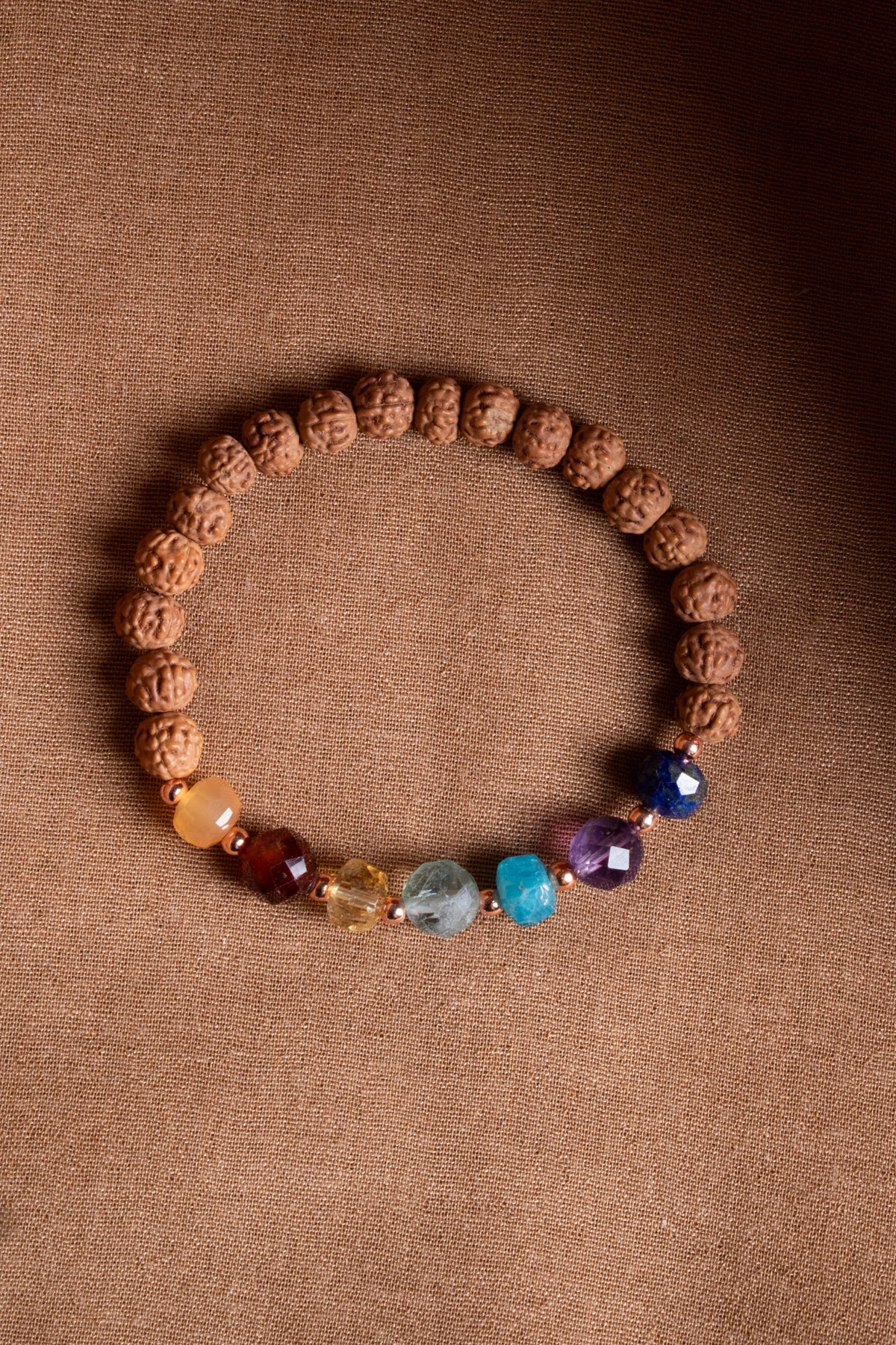 Sertifikalı RUDRAKSHA-SİTRİN-LAL-AKİK-FLORİT-AMETİST-LAPİS Doğal Taş Bileklik ODT098