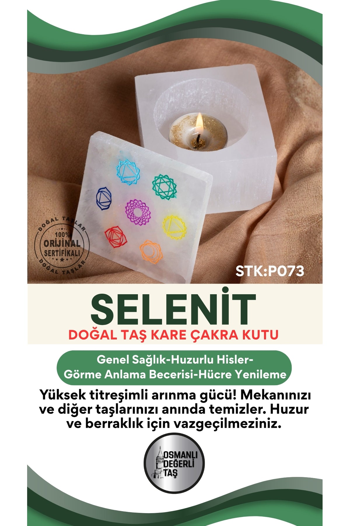 Sertifikalı Selenit Doğal Taş Yuvarlak Çakra Kutu P072