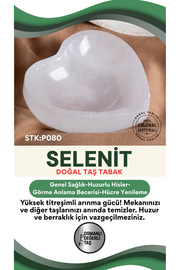 Sertifikalı Selenit Doğal Taş Kalp Tabak No:4 P080