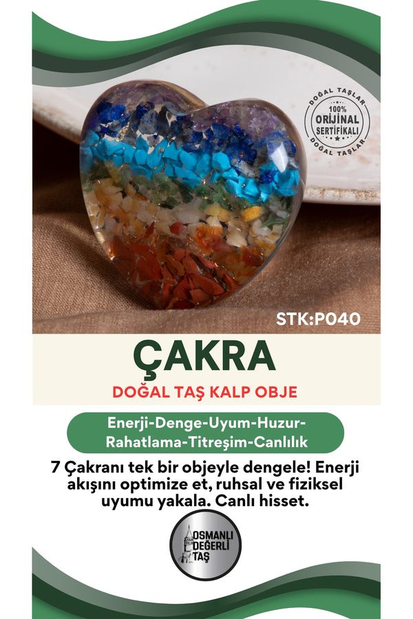 Sertifikalı 7 Çakra Doğal Taş Kalp Obje P040