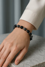 SERTİFİKALI Obsidyen-Hematit Doğal Taş Bileklik 6-8 mm