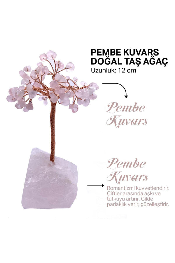 Sertifikalı Hakiki Orijinal Doğal Taş Pembe Kuvars Ağaç - Alt Kısmı Pembe Kuvars