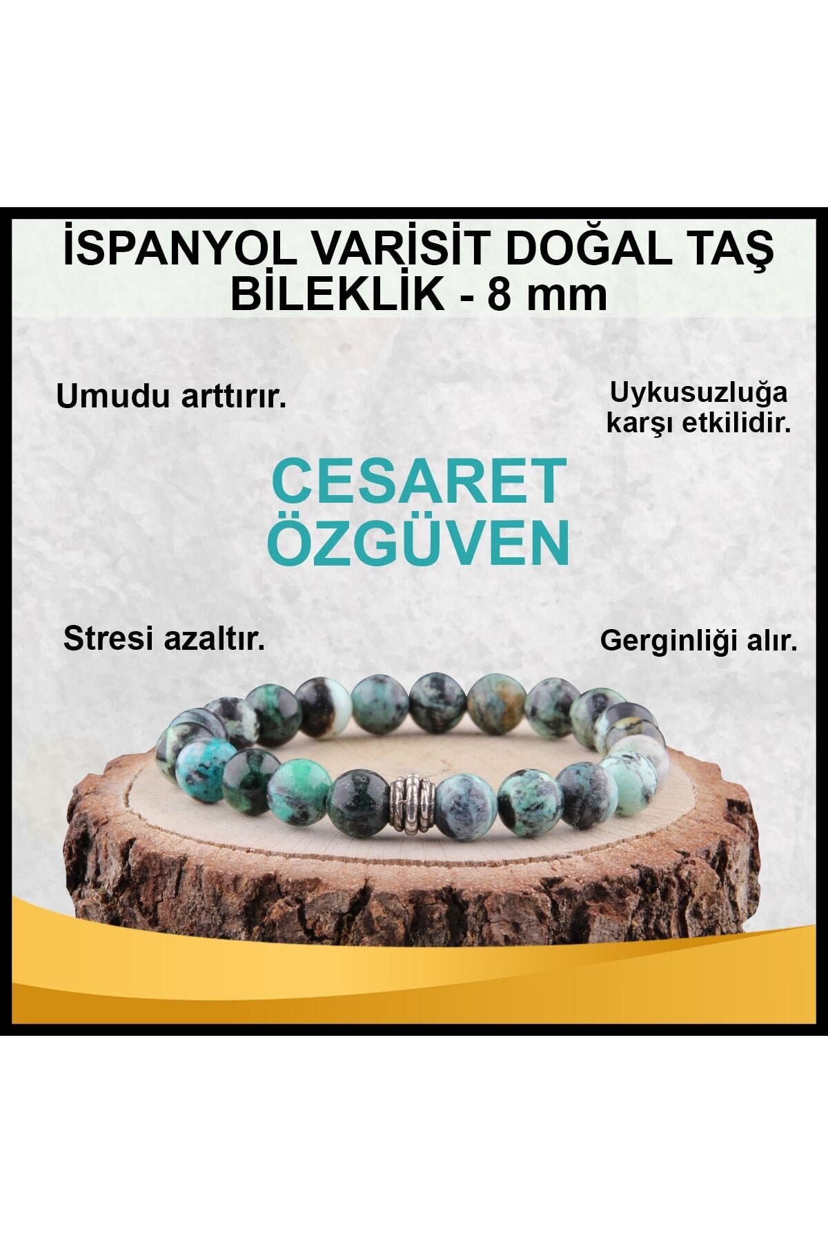 Sertifikalı Ispanyol Varisit Doğal Taş Bileklik 8 Mm - B861