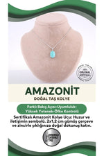 Sertifikalı Amazonit Doğal Taş Gümüş Çerçeveli Ve Zincirli Kolye Ucu - 2 X 1,2 Cm M344