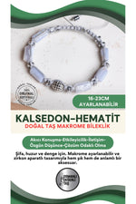 SERTİFİKALI Kalsedon-Hematit Doğal Taş Makrome Ayarlanabilir Zirkon Aparatlı Bileklik