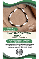 SERTİFİKALI Havlit Obsidyen Hematit Doğal Taş Makrome Ayarlanabilir Bileklik