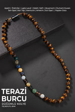Terazi Burcu Düğümlü Kolye Sertifikalı Doğal Taşlı (Ametrin, Safir, Opal, Lapis, Kaplan Gözü)