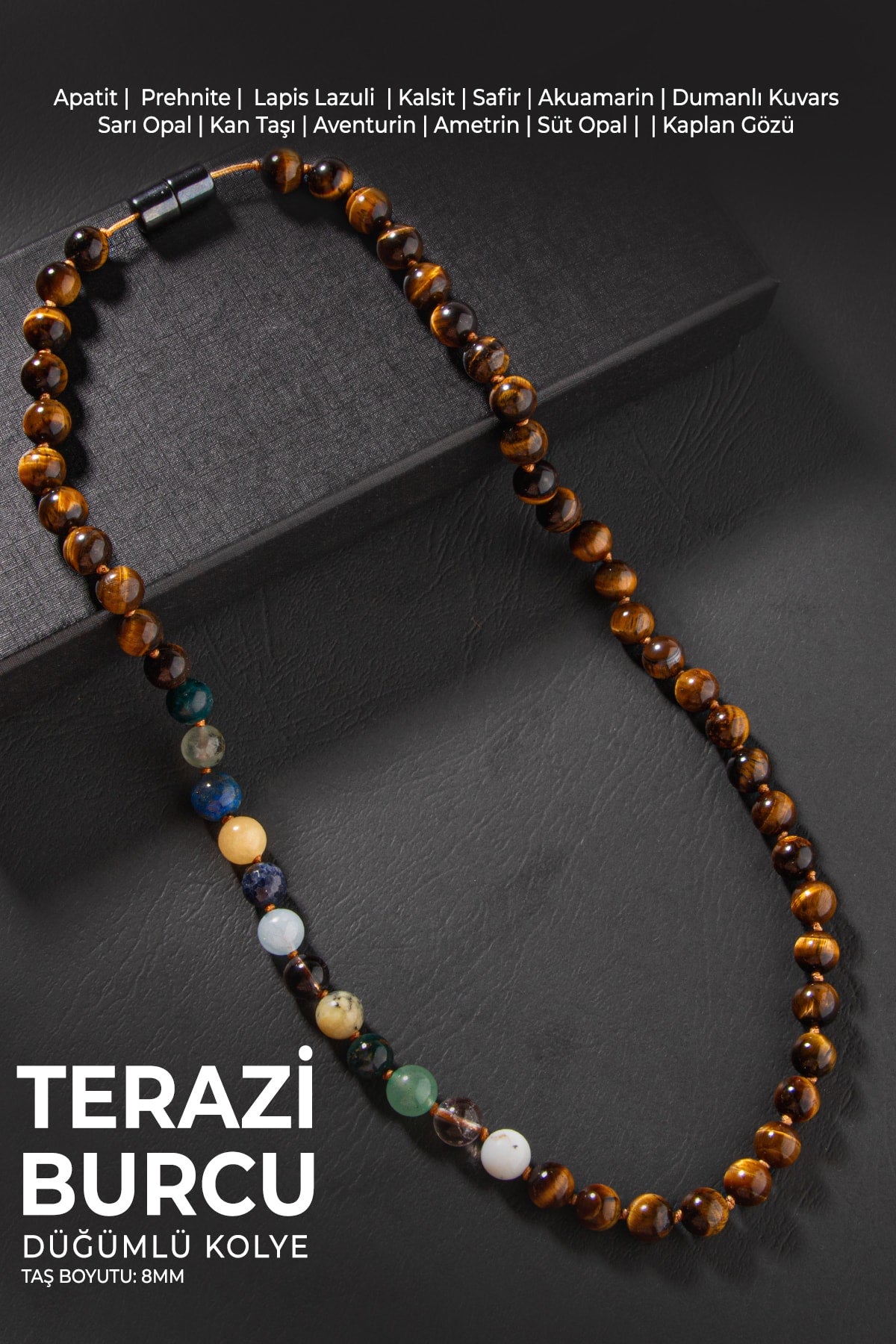 Terazi Burcu Düğümlü Kolye Sertifikalı Doğal Taşlı (Ametrin, Safir, Opal, Lapis, Kaplan Gözü)