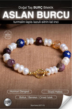 SERTİFİKALI Turmalin-Lapis Lazuli-Sitrin-Lal-İnci Aslan Burcu Doğal Taş Gümüş Aparat Bileklik ODT175