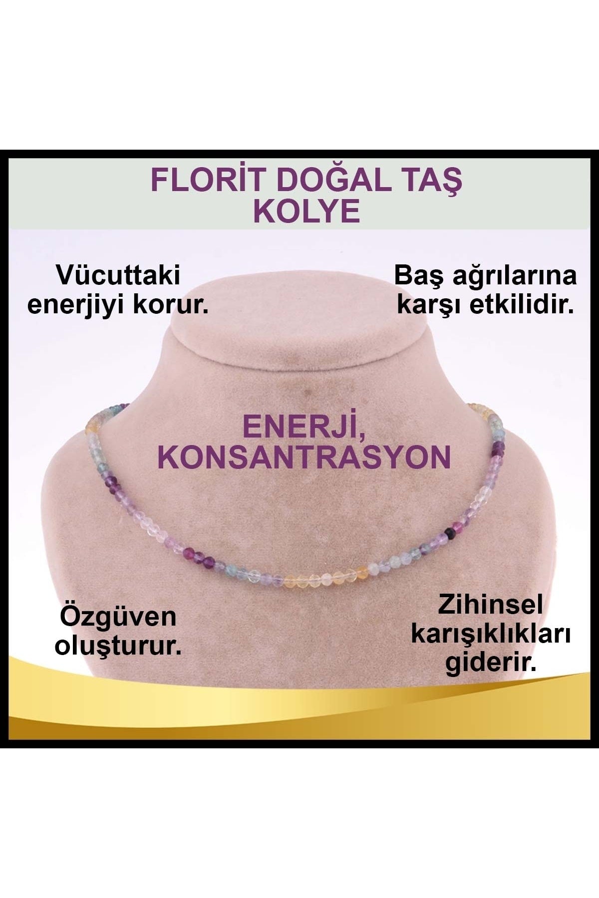 Sertifikalı Florit Doğal Taş Kolye 3 Mm - M400