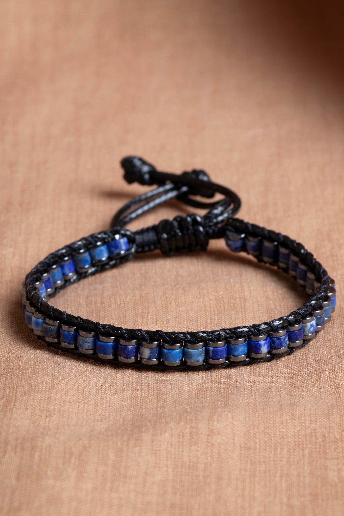 Sertifikalı Lapis Lazuli-Hematit Doğal Taş Makrome Bileklik ODT041