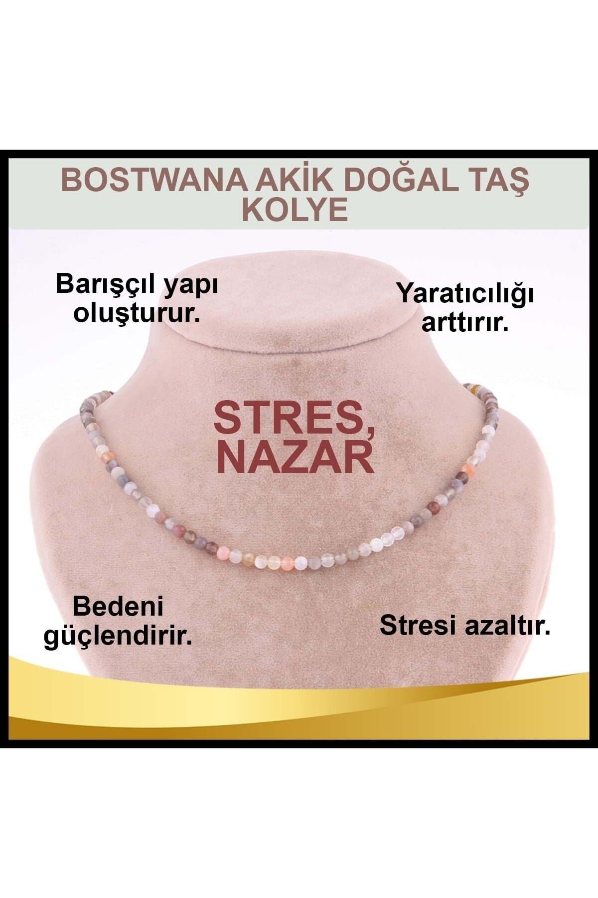 Sertifikalı Bostwana Akik Doğal Taş Kolye 3 Mm - M399