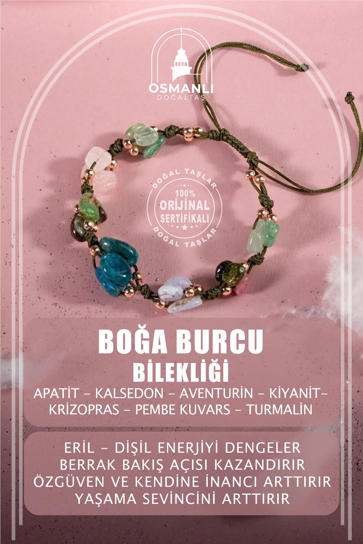 Boğa Burcu Doğal Taş Natürel Makrome Bileklik