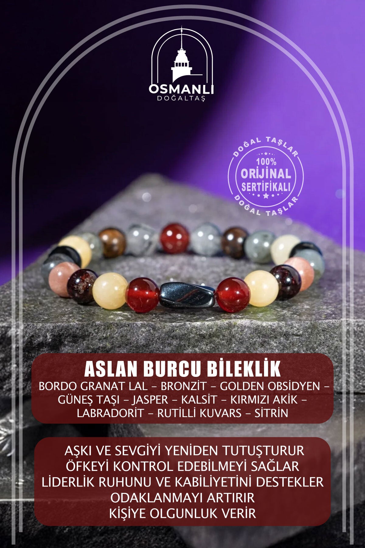 Aslan Burcu Doğal Taş 8mm Hematit Bileklik
