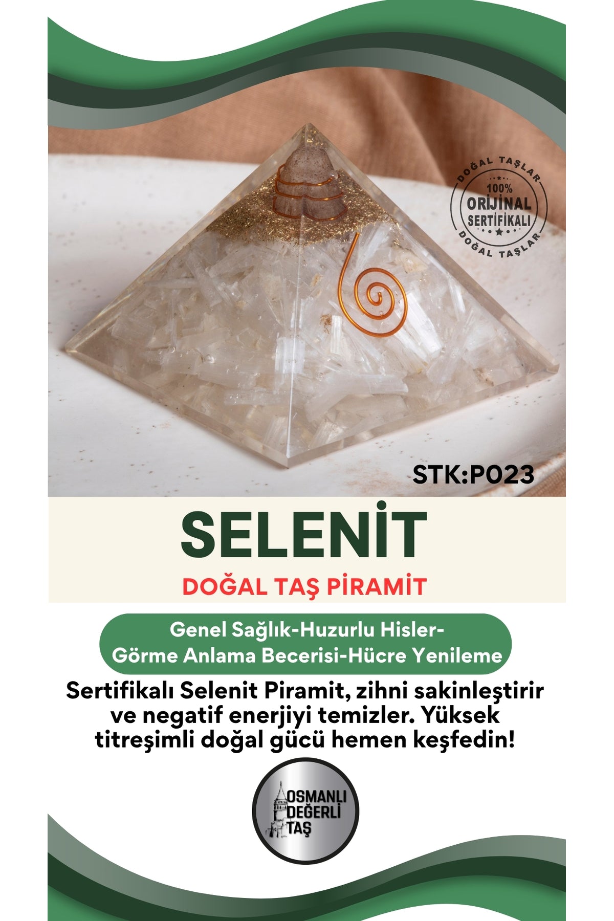 Sertifikalı Selenit Doğal Taş Piramit No:2 P023