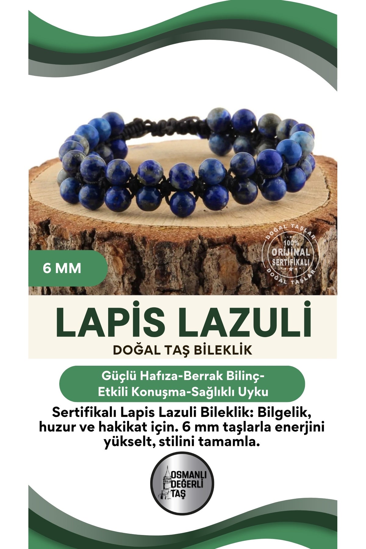 Sertifikalı Lapis Doğal Taşı Bileklik - 6 Mm B656