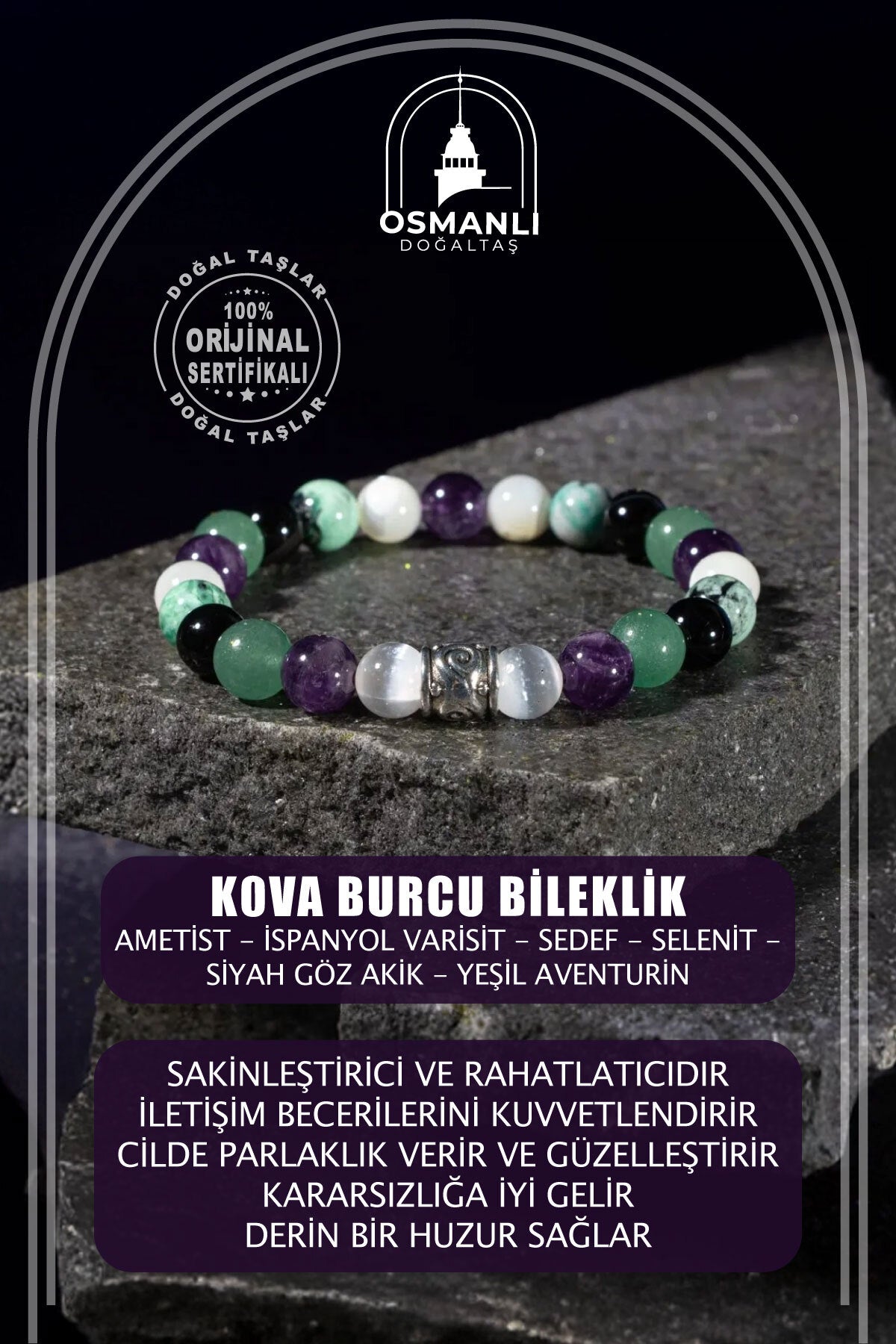 Kova Burcu Doğal Taş 8mm Bileklik