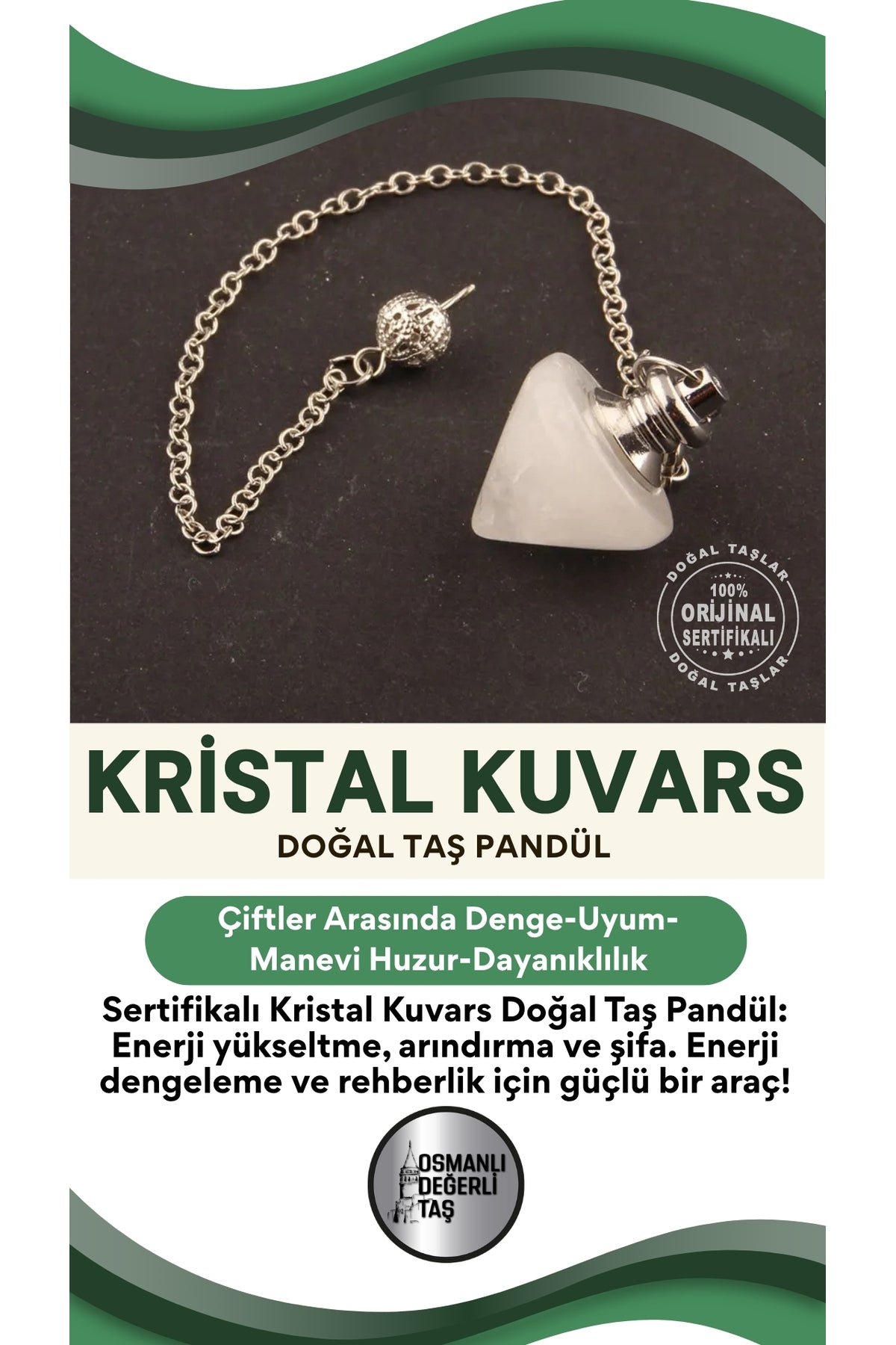 Sertifikalı Kristal Kuvars Doğal Taş Pandül - S017