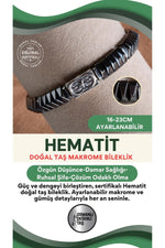SERTİFİKALI Hematit Doğal Taş Makrome Ayarlanabilir Gümüş Bileklik No:13