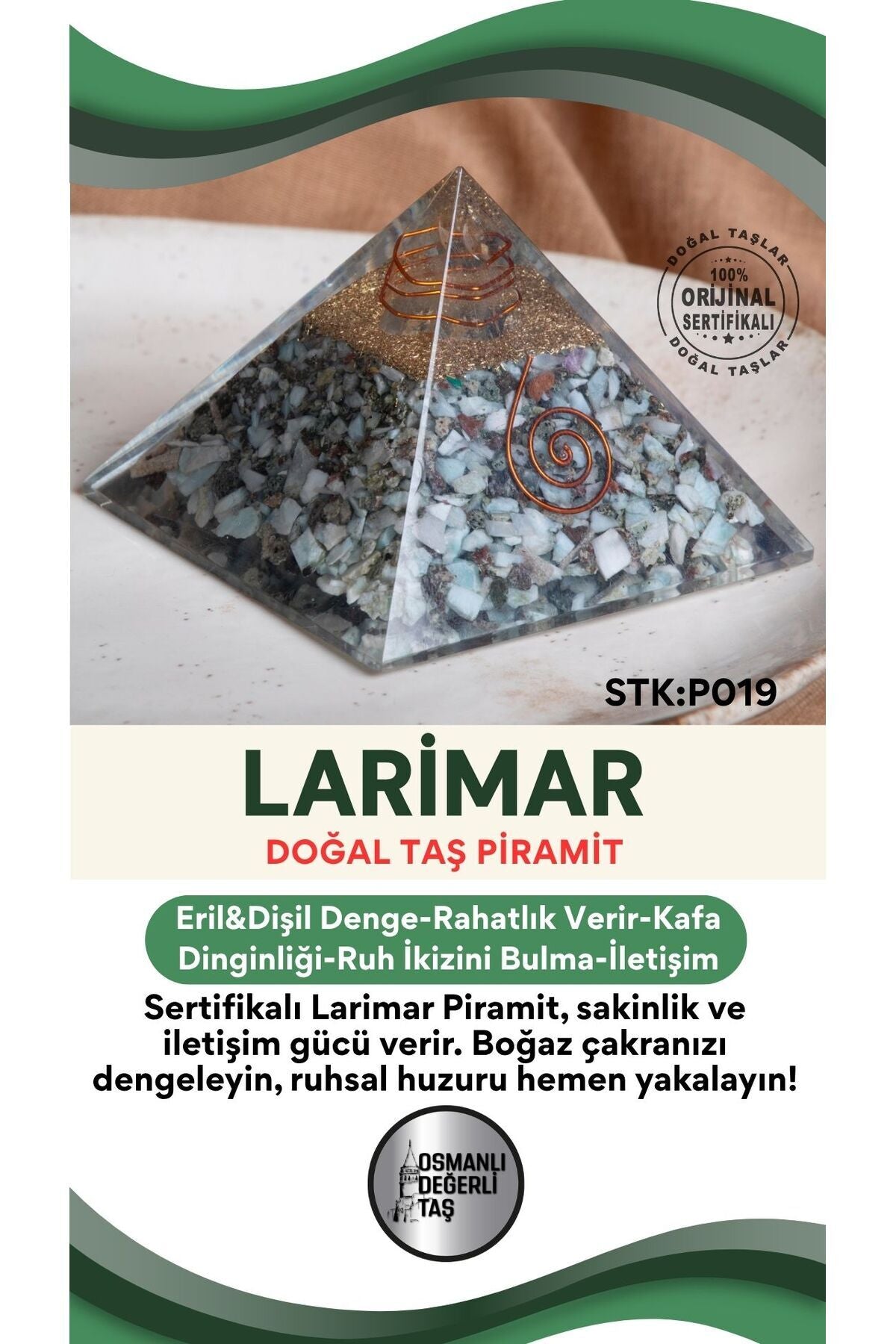 Sertifikalı Larimar Doğal Taş Piramit P019