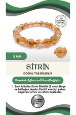 1. Sınıf A Kalite Sitrin Doğal Taş Bileklik 8 Mm