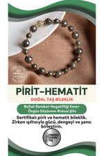 SERTİFİKALI Prit-Hematit Doğal Taş Zirkon Aparatlı Bileklik 6-8 mm