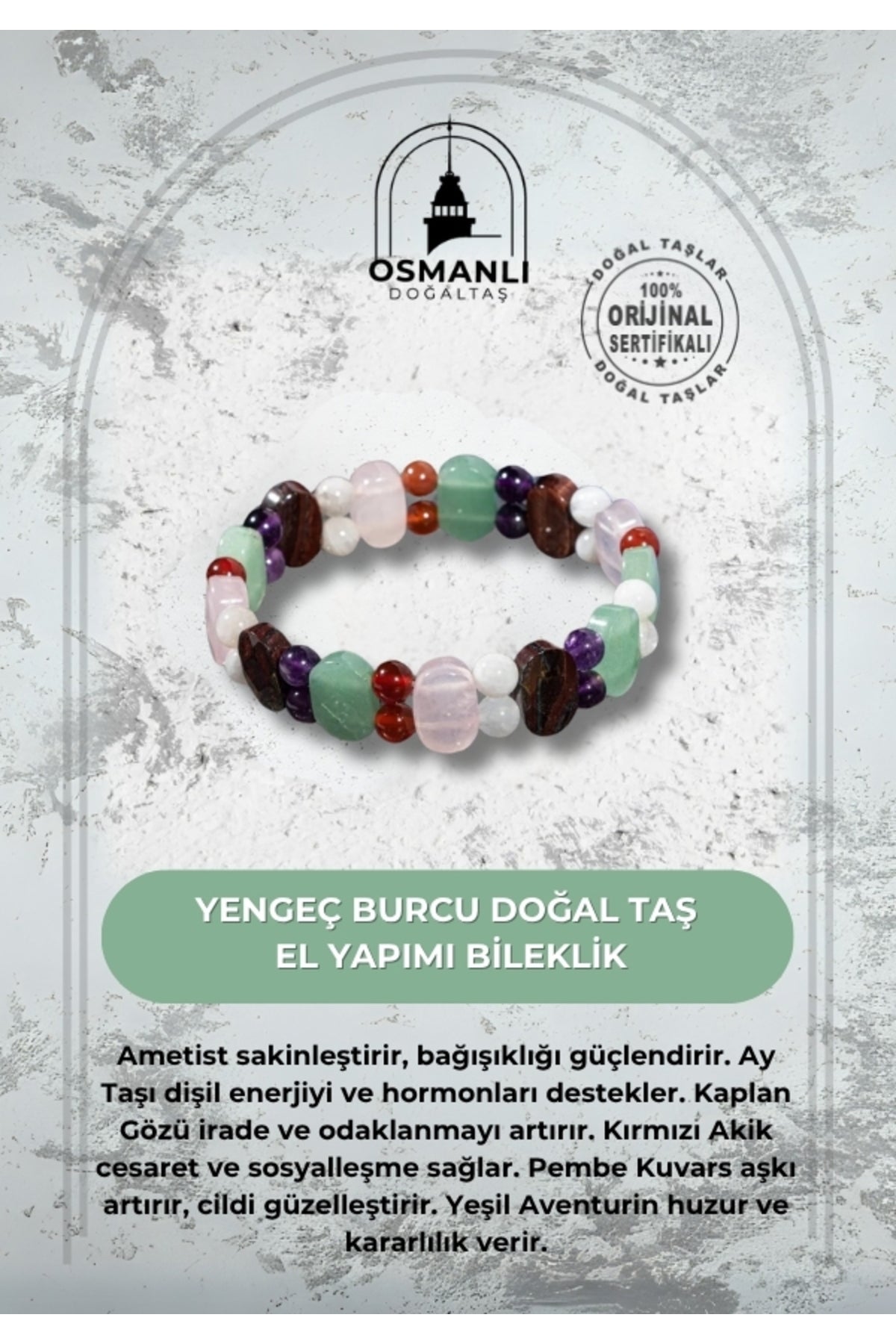 Yengeç Burcu Doğal Taş Geniş Kesim El Yapımı Bileklik