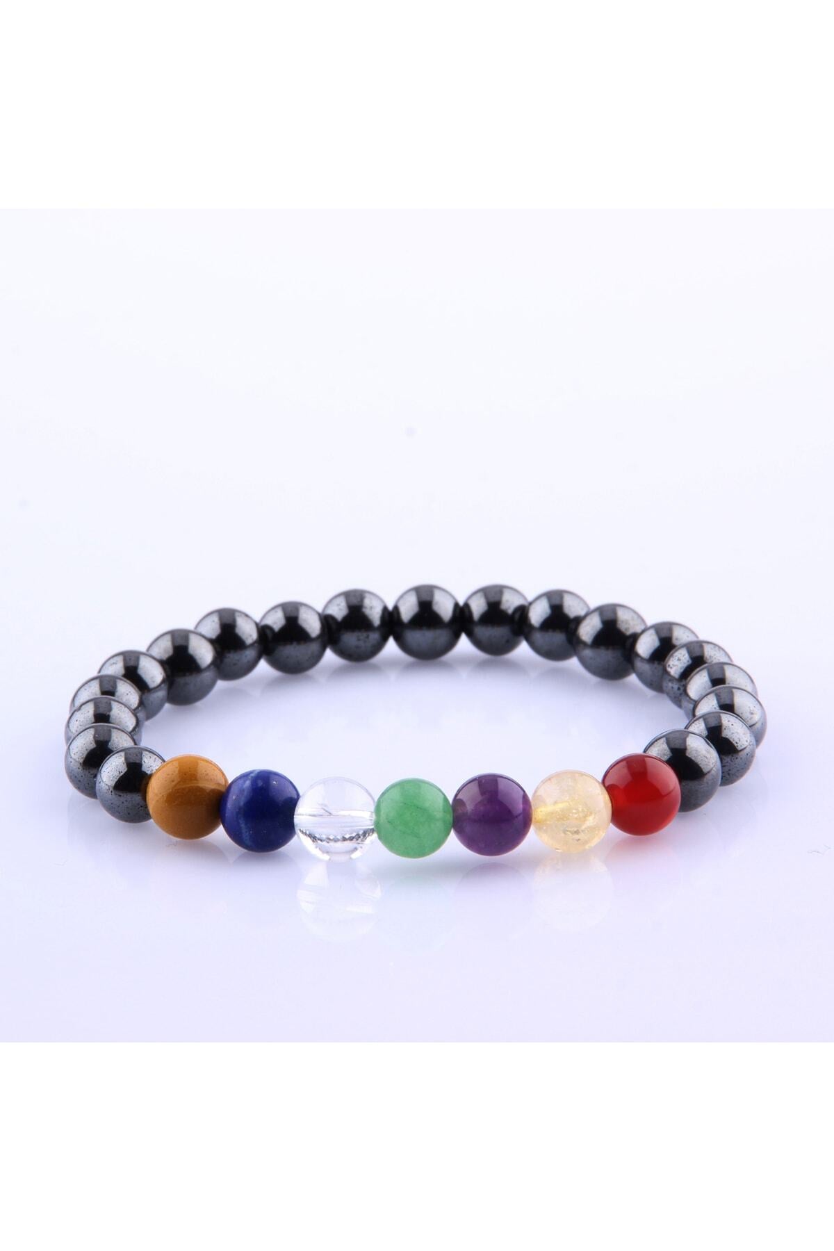 Çakra Doğal Taş Bileklik - Hematit-kristal Kuvars-akik-lapis-sitrin-kaplan Gözü - Aventurin 8mm B792