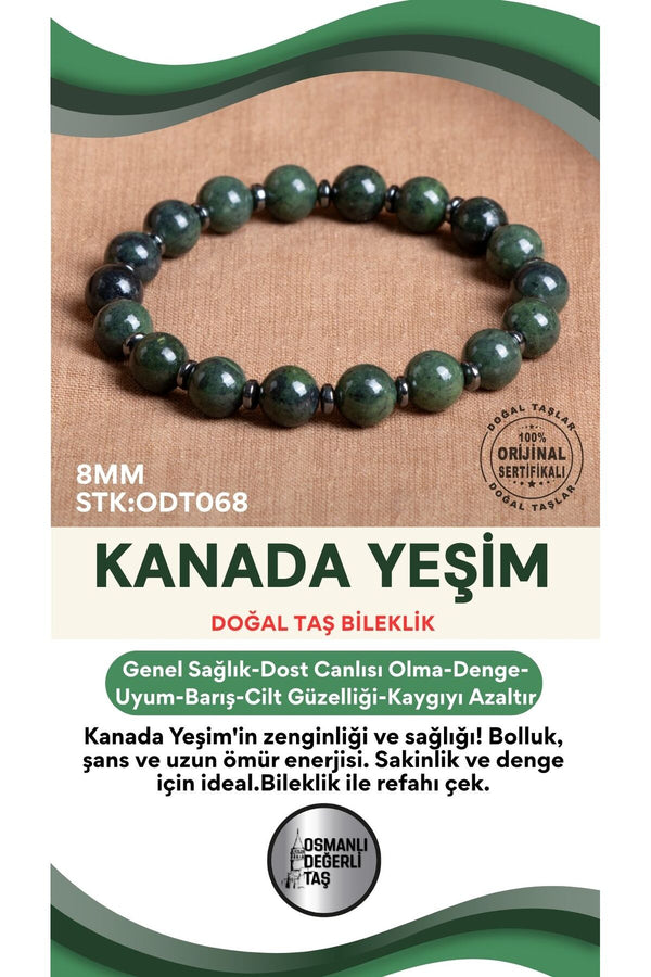 Sertifikalı Kanada Yeşim Doğal Taş Bileklik ODT068