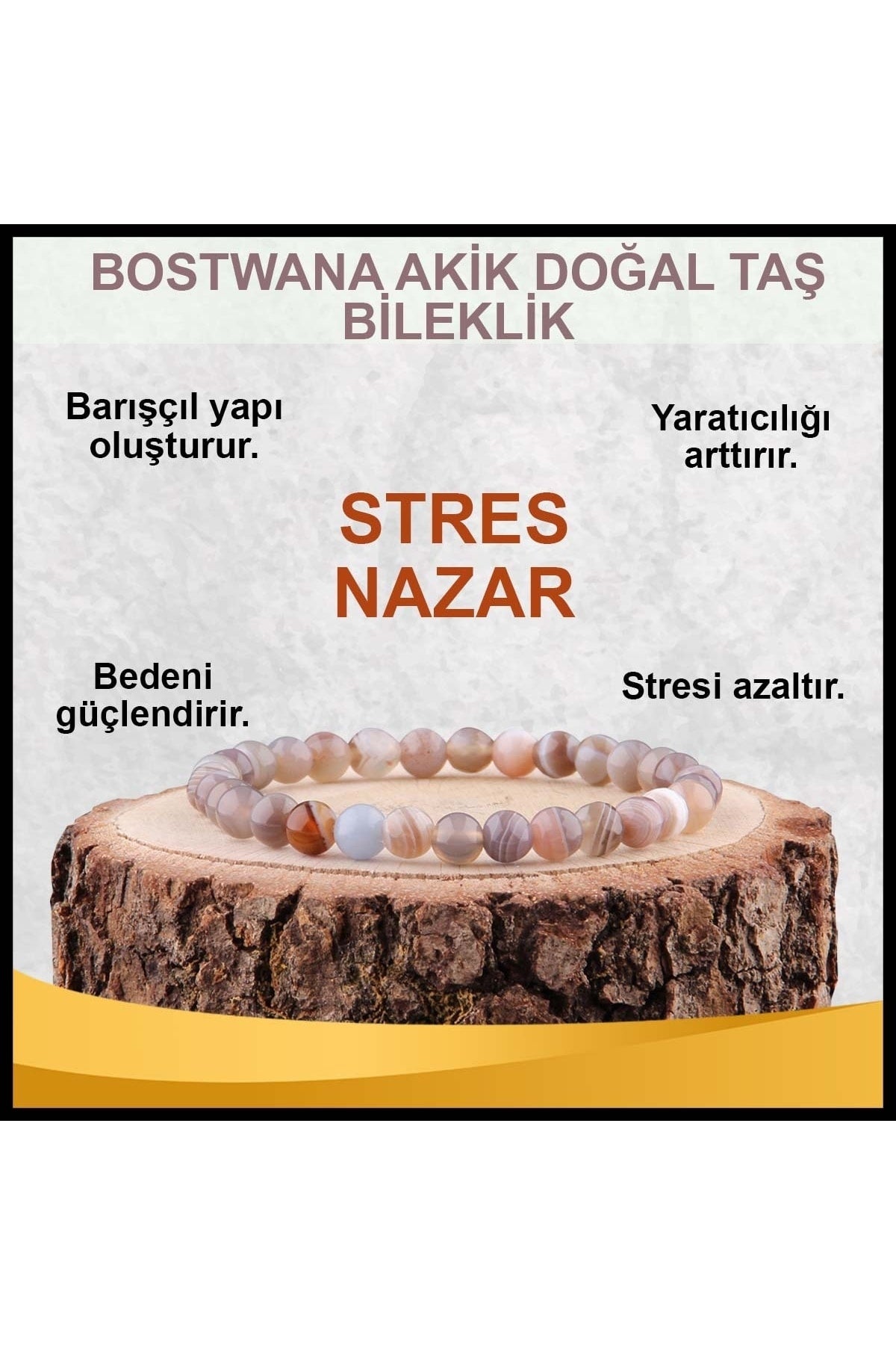 Sertifikalı Bostwana Akik Doğal Taş Bileklik 6mm B099
