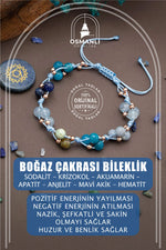 Sertifikalı Boğaz Çakra Bölgesi Akuamarin, Lapis, Mavi Akik Doğal Taşlı Makrome Bileklik