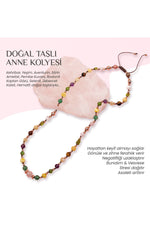 Doğal Taşlı Anne Kolyesi Kehribar, Zebercet, Pembe Kuvars, Ametist, Kaplan Gözü, Selenit, Sitrin