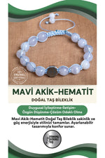 STANDART mavi akik - hematit Doğal Taş Makrome Ayarlanabilir Bileklik