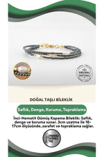 Inci-hematit Doğal Taş Gümüş Kapama Bileklik (3CM UZATMA İLE BİRLİKTE) - 16-17cm