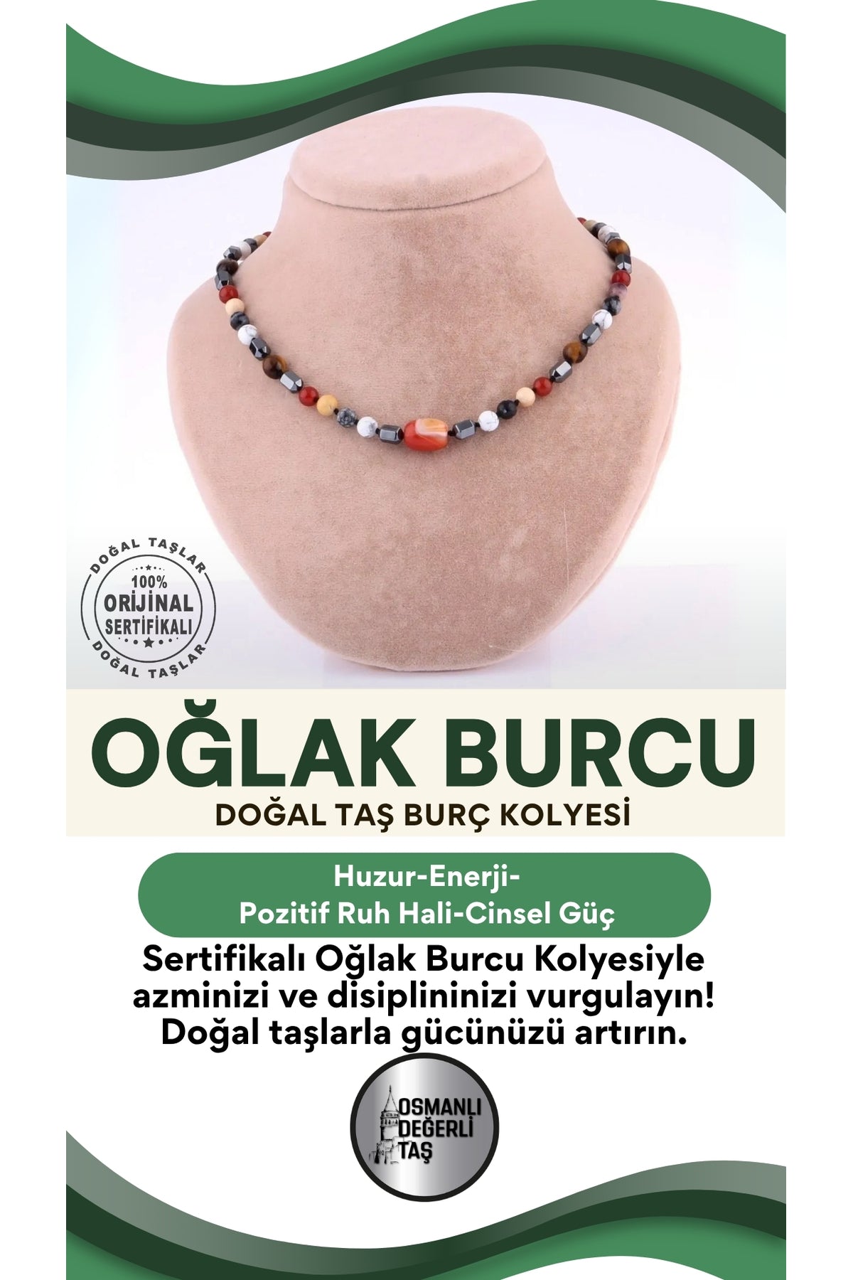 Sertifikalı Oğlak Burcu Doğal Taş Kolye M256