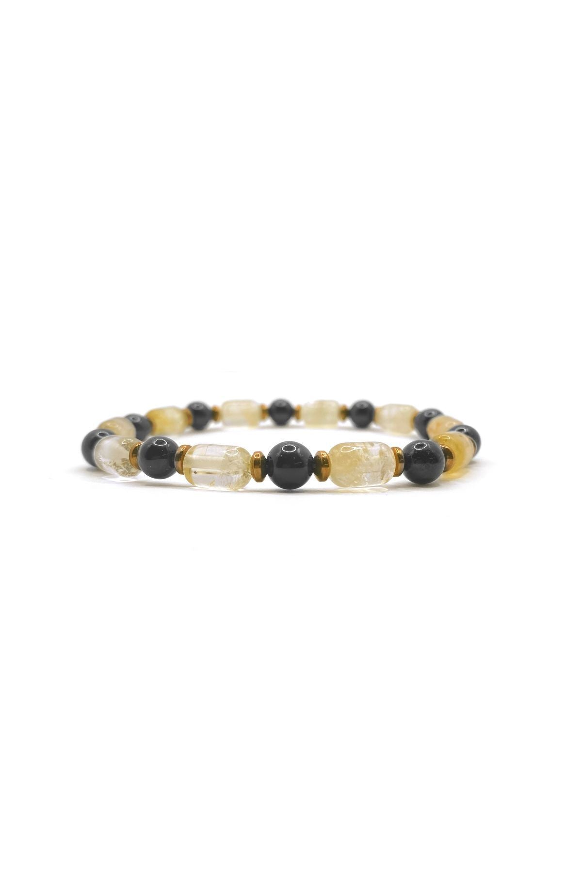Sertifikalı Hakiki Orijinal Sitrin - 6mm Obsidyen - Hematit Doğal Taş Misinalı Bileklik