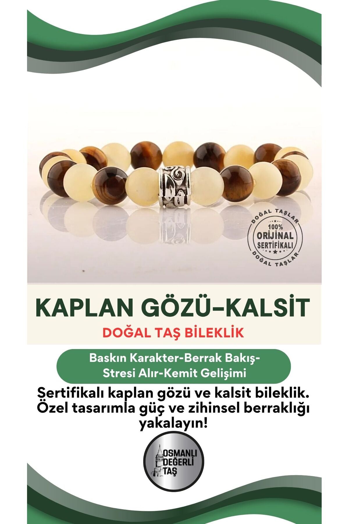 Sertifikalı Kaplan Gözü-kalsit Özel Tasarım Bileklik