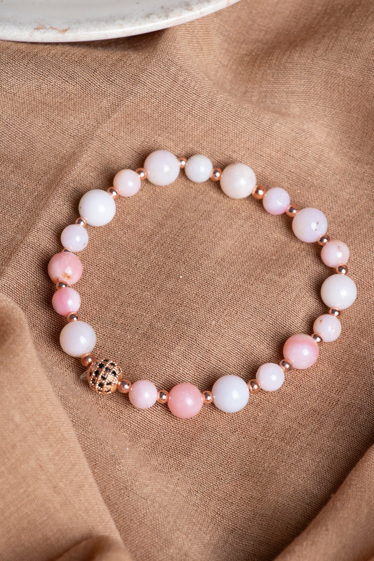 SERTİFİKALI Pembe Opal-Hematit Doğal Taş Bileklik 6-8 mm