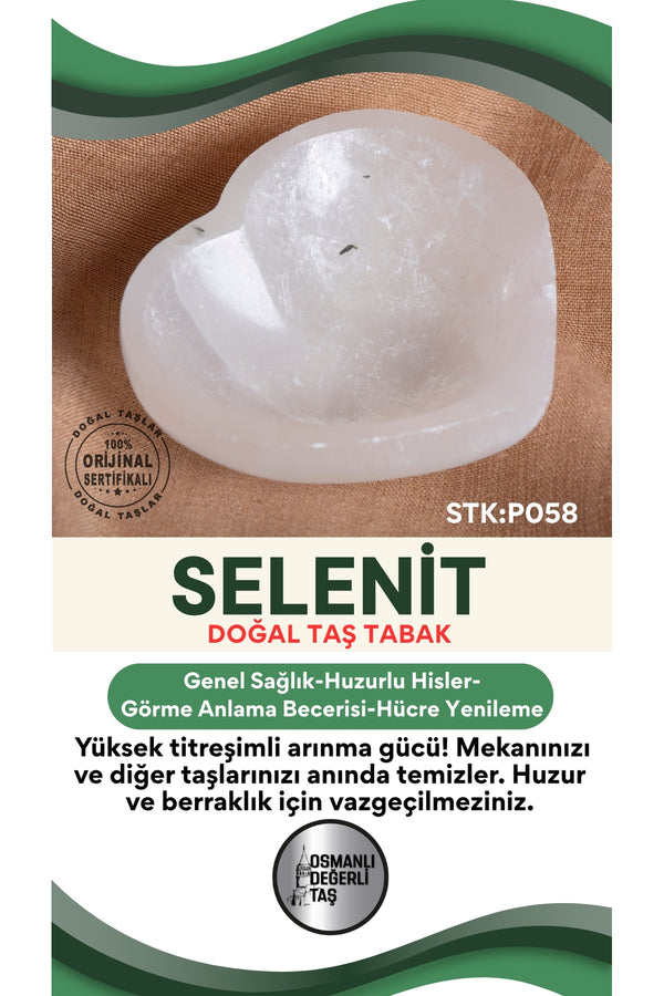 Sertifikalı Selenit Doğal Taş Kalp Tabak No:1 P058