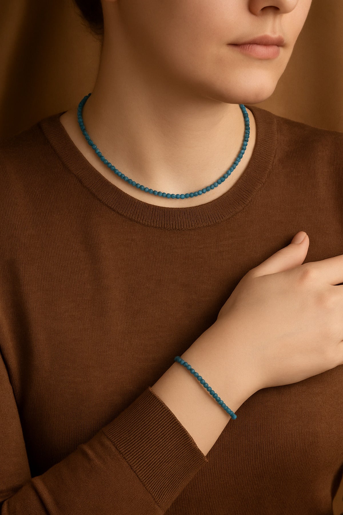 Sertifikalı Apatit Doğal Taş Kolye ve Bileklik Seti