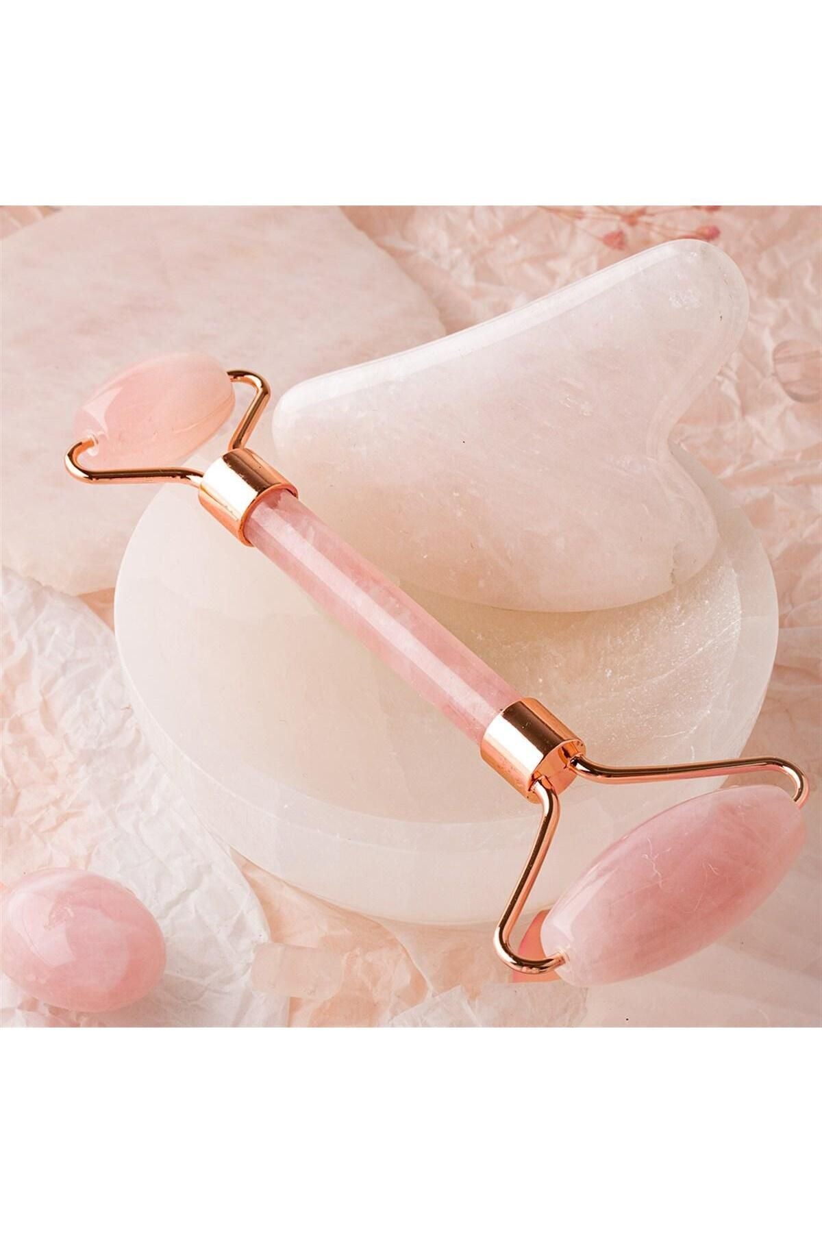 Sertifikalı Pembe Kuvars Gua Sha Ve Roller Set - Birinci Sınıf (sertifikalı)