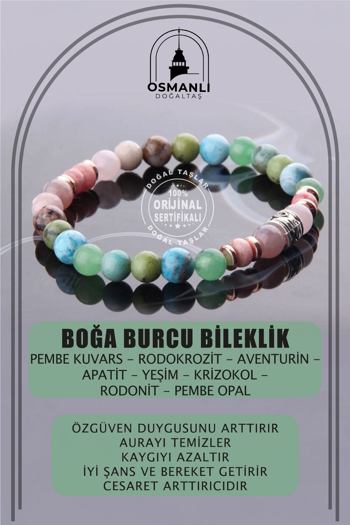 Sertifikalı Boğa Burcu Doğal Taş Bileklik B017