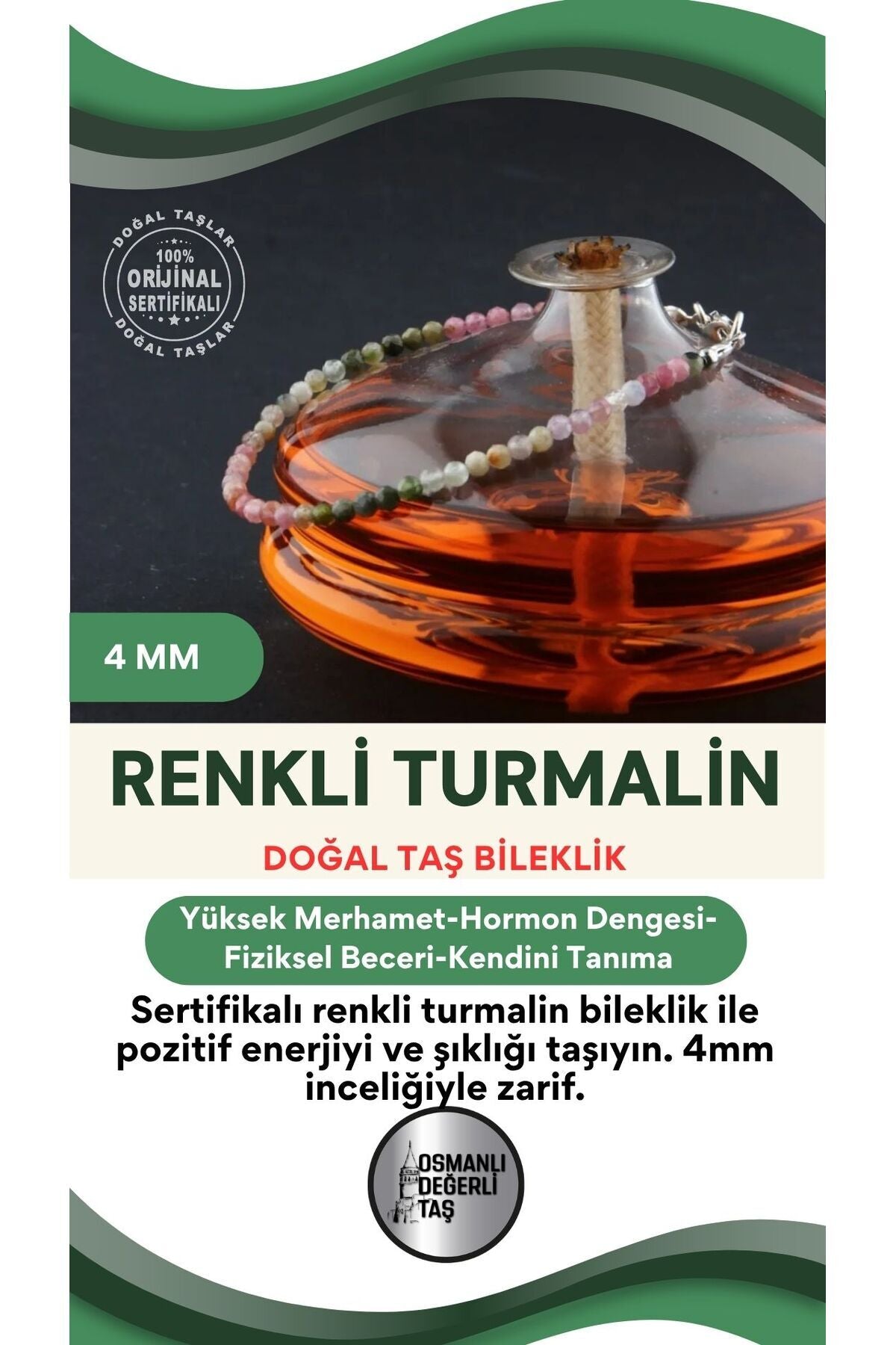 Sertifikalı Turmalin Renkli Bileklik 4 Mm