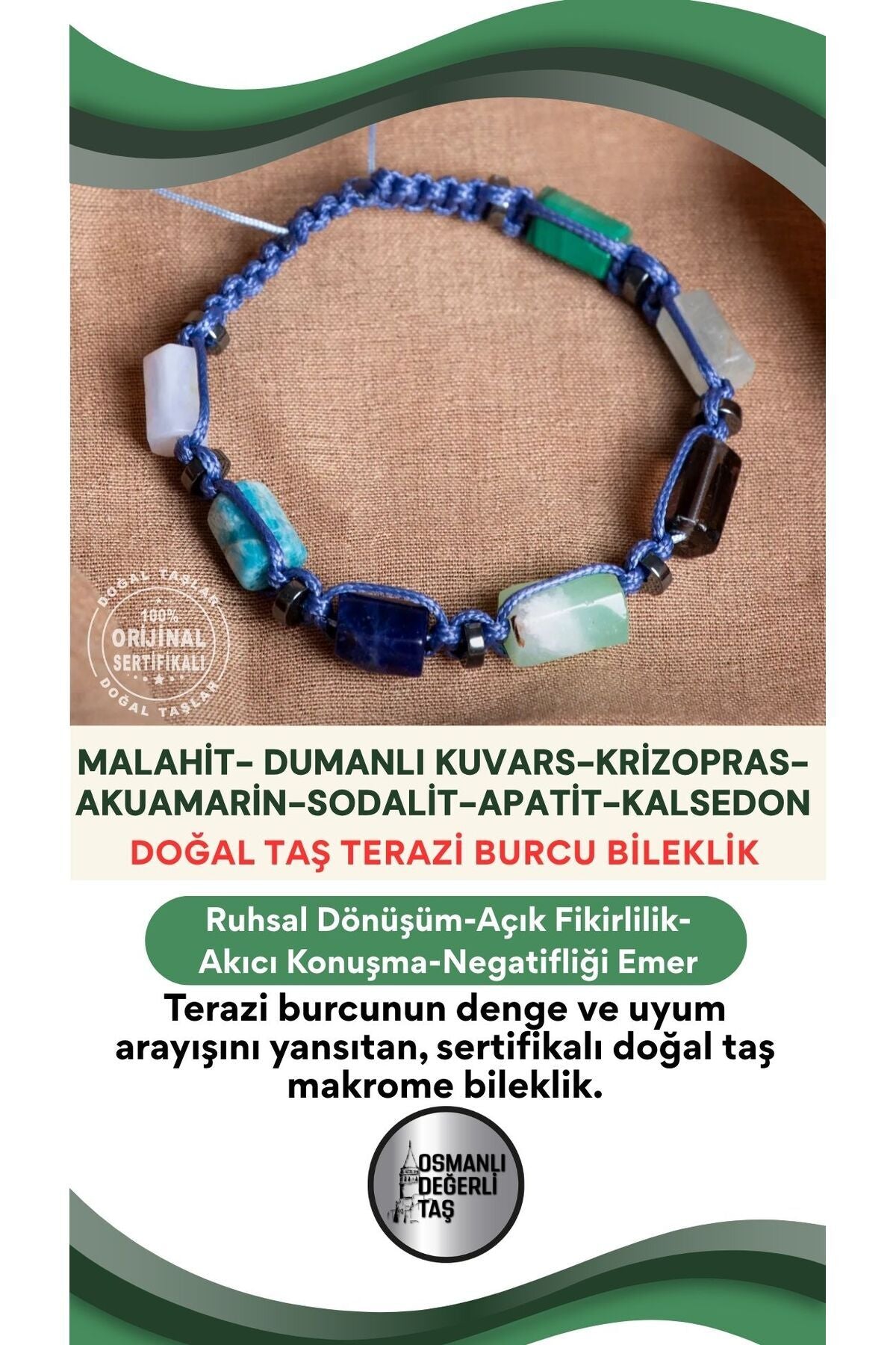 SERTİFİKALI Terazi Burcu Doğal Taş Makrome Bileklik