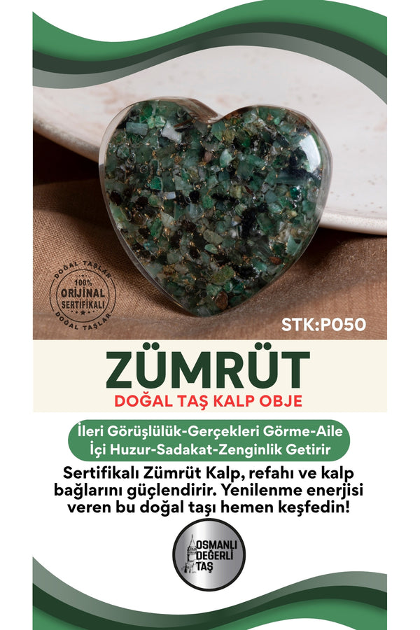 Sertifikalı Zümrüt Doğal Taş Kalp Obje P050