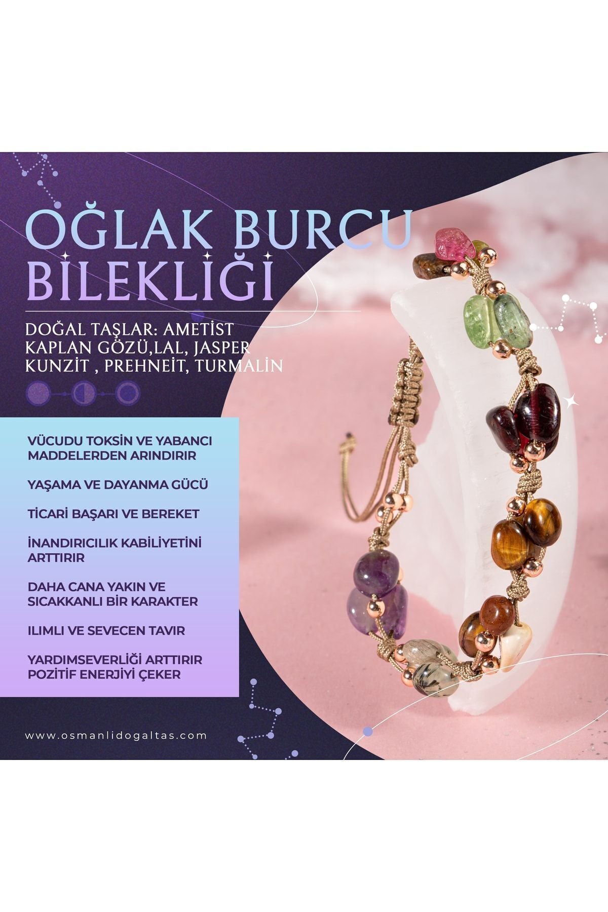 Oğlak Burcu Doğal Taş Natürel Makrome Bileklik