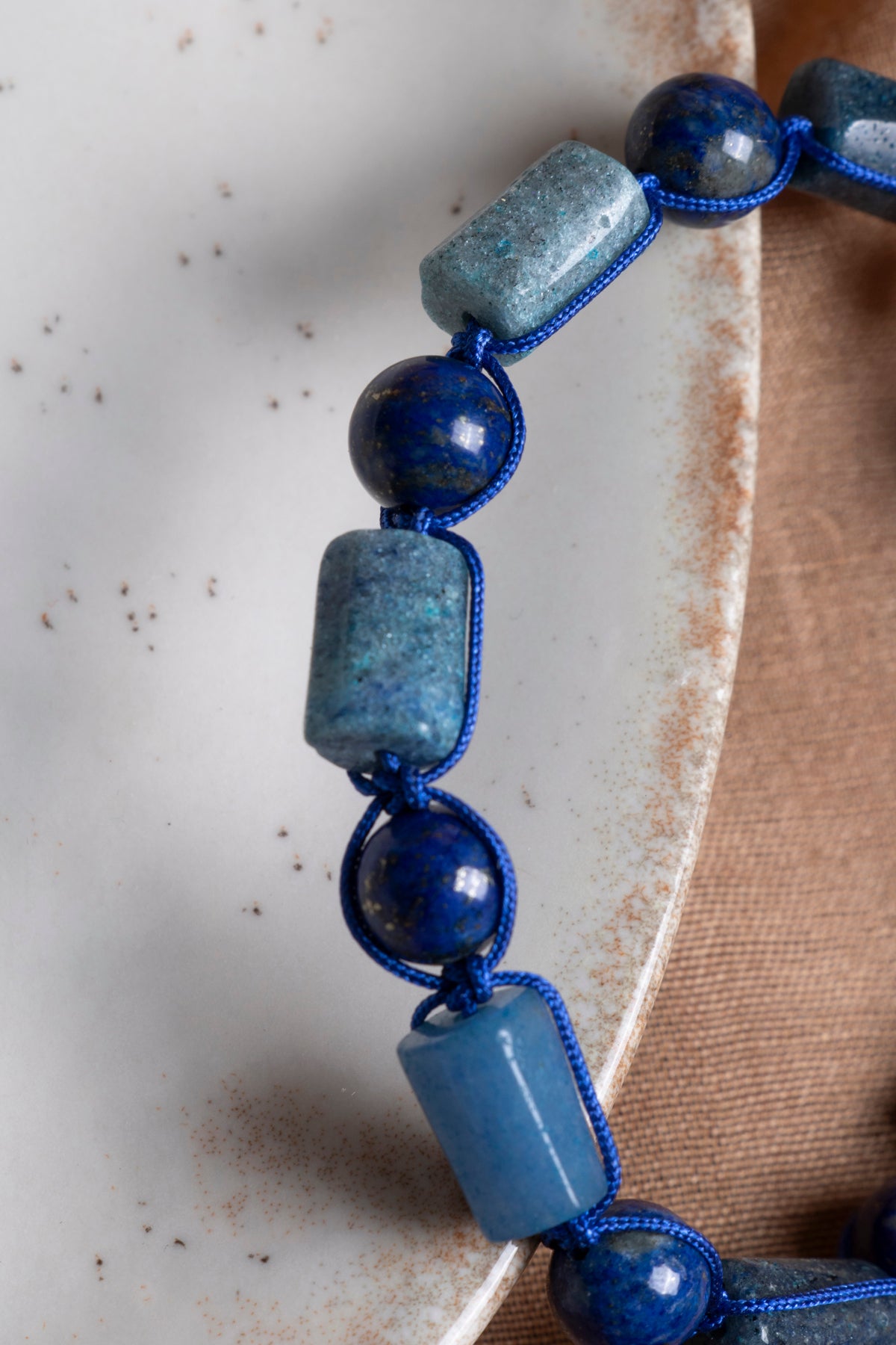 SERTİFİKALI Dumortierite- Lapis Lazuli Doğal Taş Ayarlanabilir Makrome Bileklik